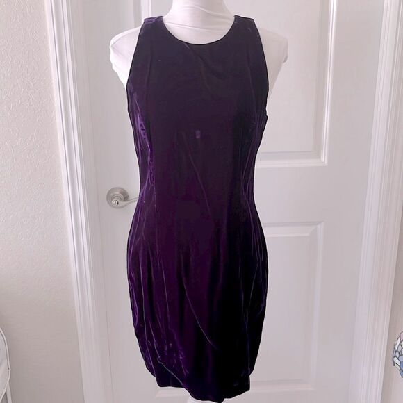 Donna Ricco New York Petite Purple Velvet with Open Back Satin Bows Party Dress - Picture 1 of 11